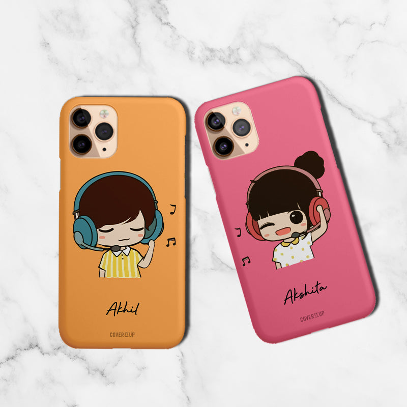 Charming Headphones Couple Hard Case Mobile Phone Cover from coveritup.com