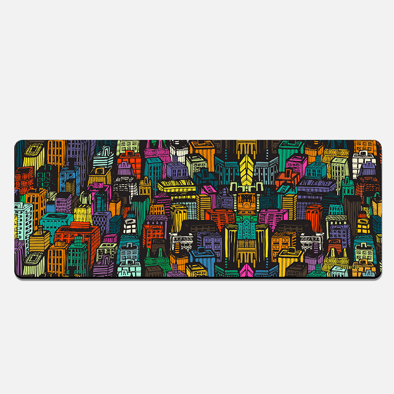 Colourful Cityscape Desk Mat and Gaming Mouse Pad