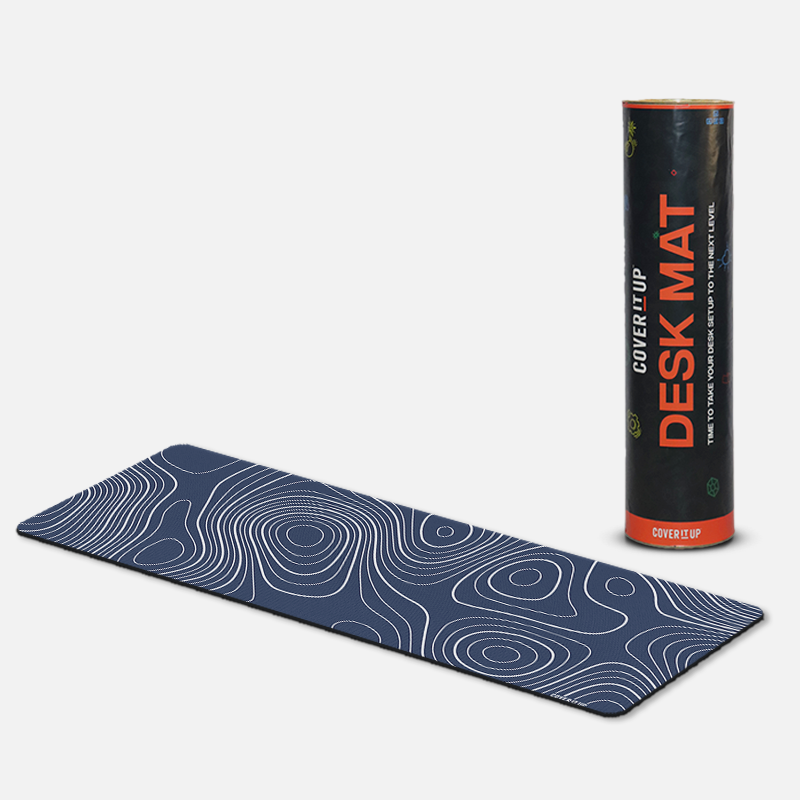 Navy Blue Topography Desk Mat and Gaming Mouse Pad