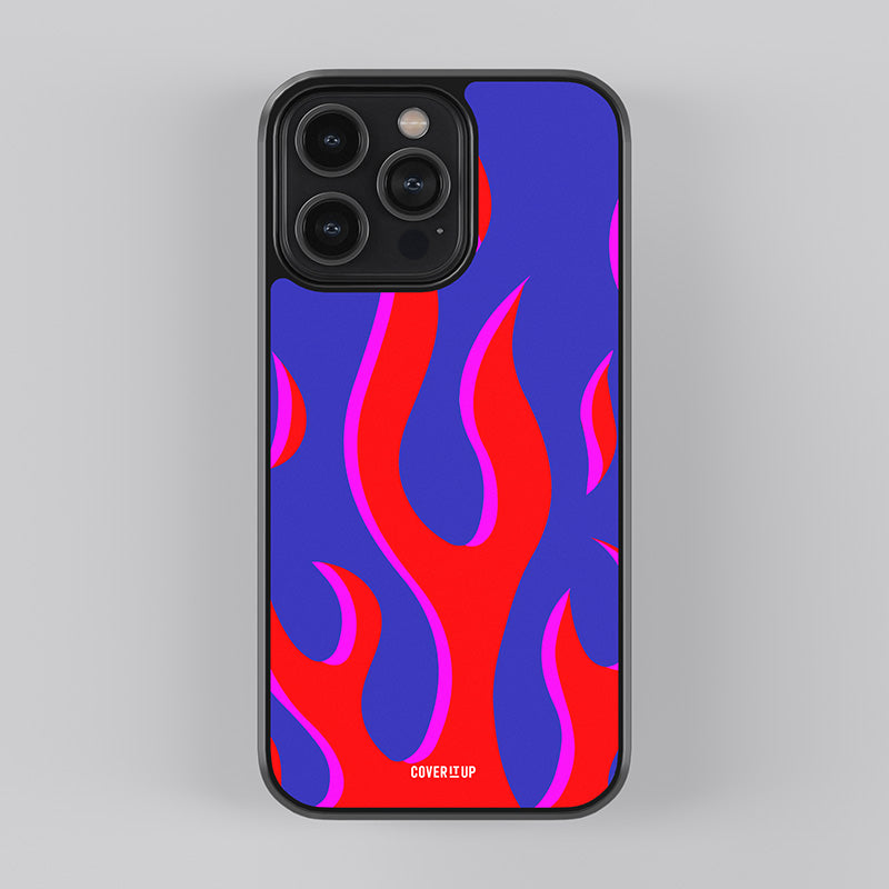 Red And Blue Flames Glass Case