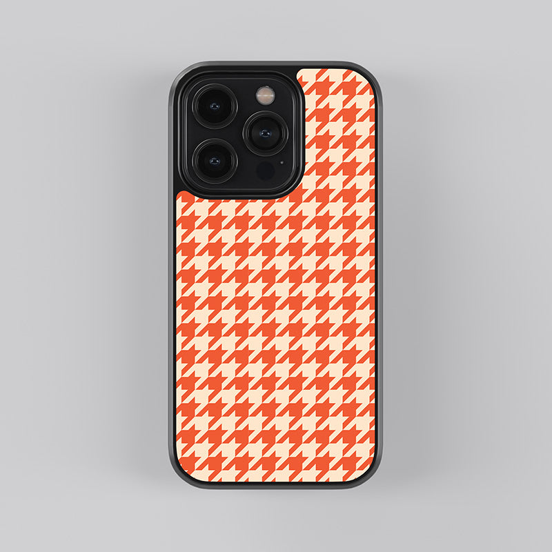 Orange Hounds Tooth Pattern Glass Case