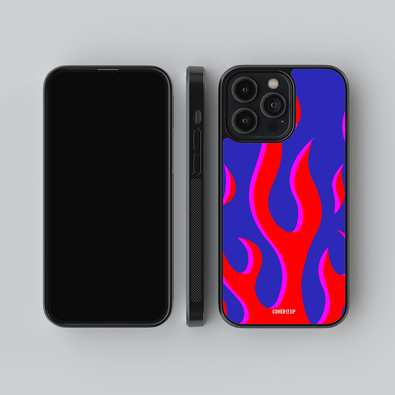 Red And Blue Flames Glass Case