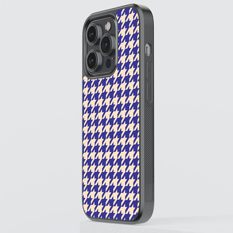 Blue Hounds Tooth Pattern Glass Case