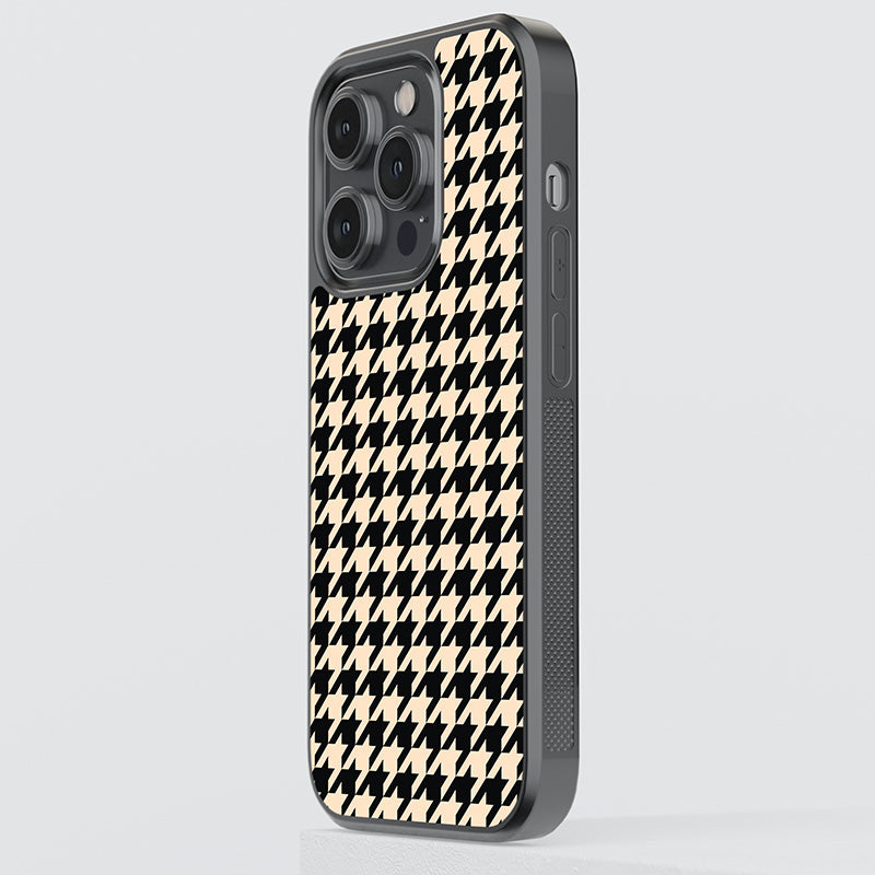 Beige Hounds Tooth Pattern Glass Case