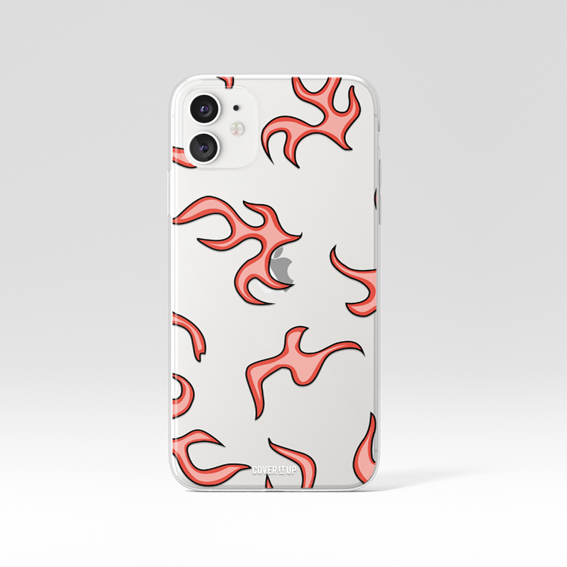 Red Flame Pattern Clear Silicone Case