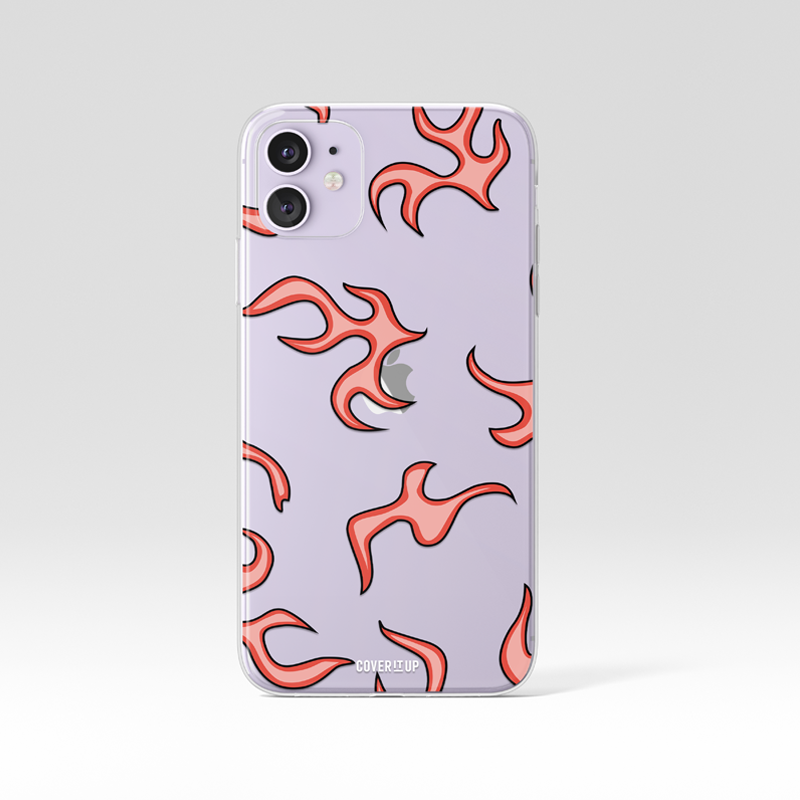 Red Flame Pattern Clear Silicone Case