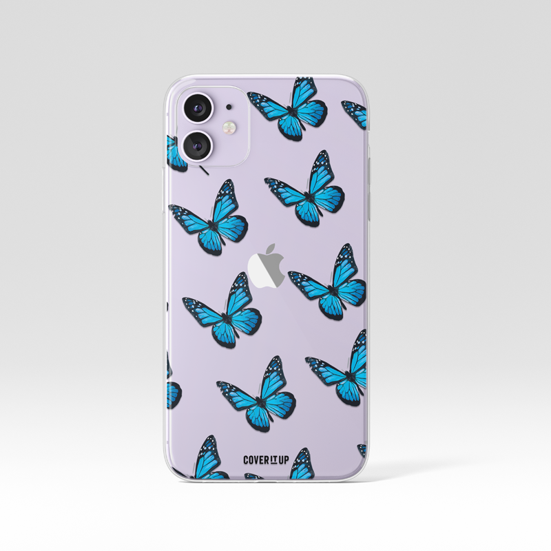 Turquoise Butterfly Pattern Clear Silicone Case