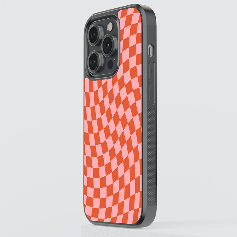 Red Checkered Print Glass Case