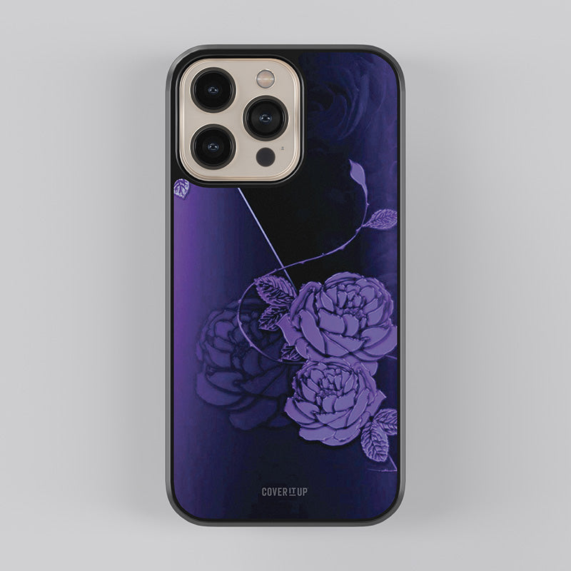 Dark Purple Roses Glass Case