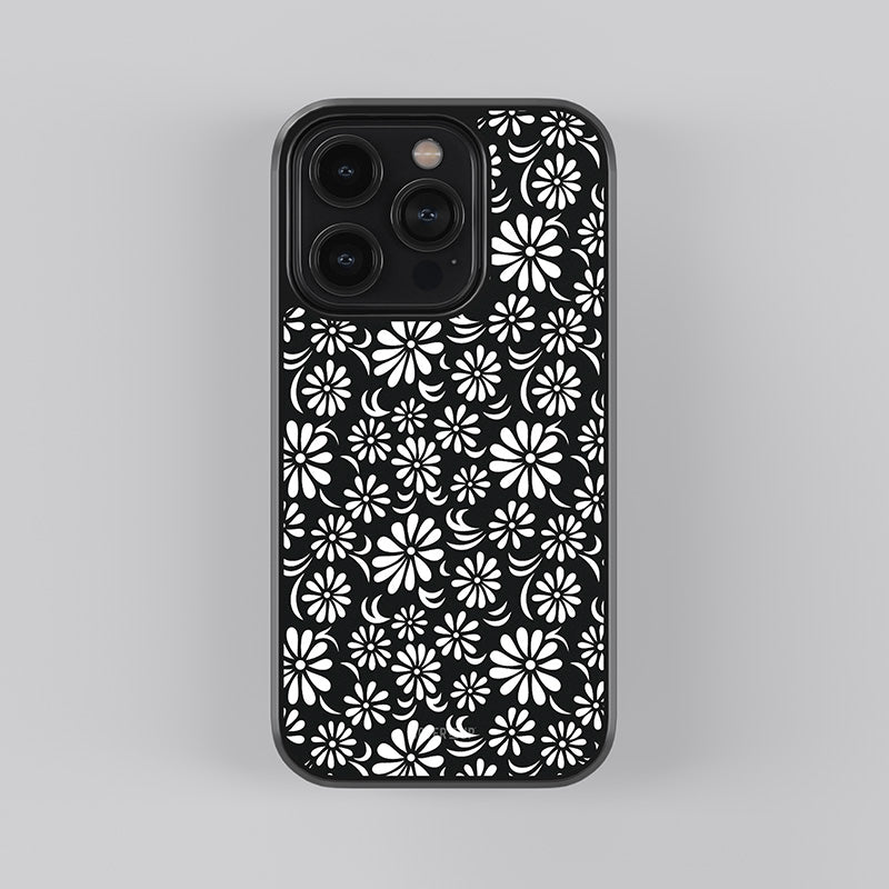 Black And White Flower Garden Glass Case