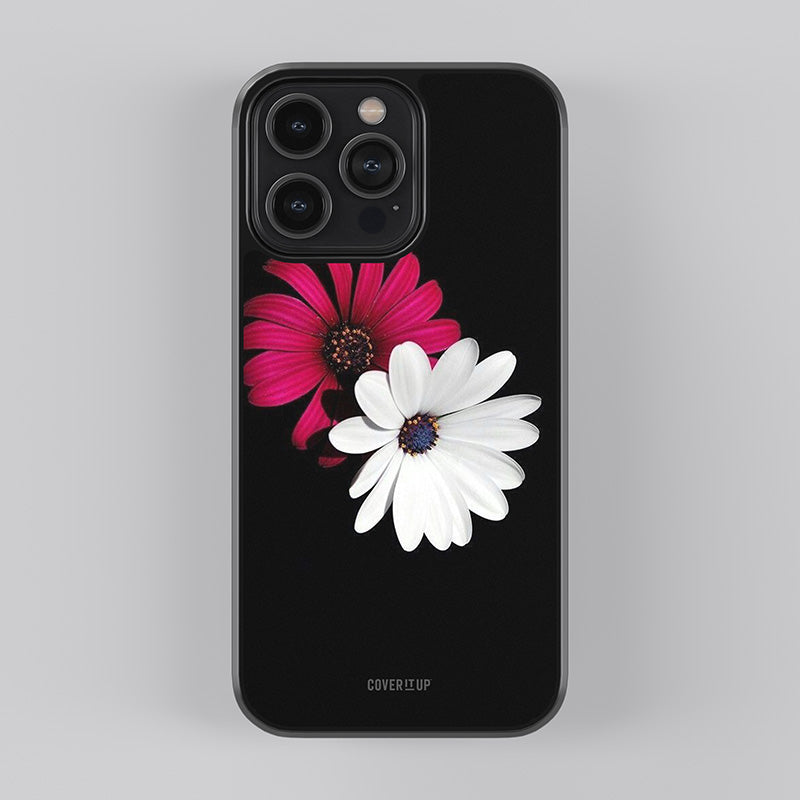 Pink White Flower Glass Case