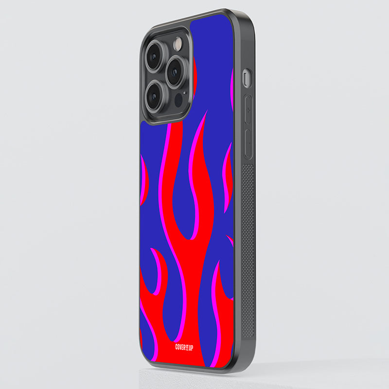 Red And Blue Flames Glass Case