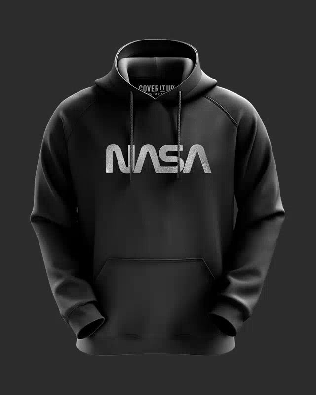 NASA Worm Silver Foil Logo Black Cotton Hoodie from coveritup.com