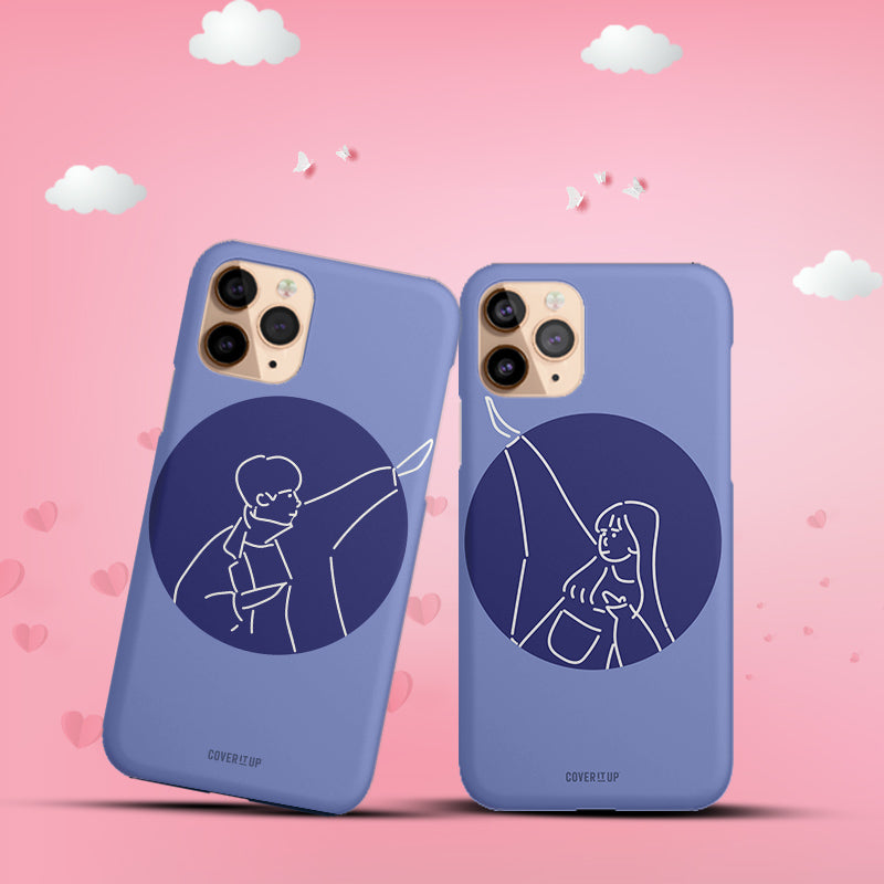 Purple Line Art Couple Hard Case Mobile Phone Cover from coveritup.com