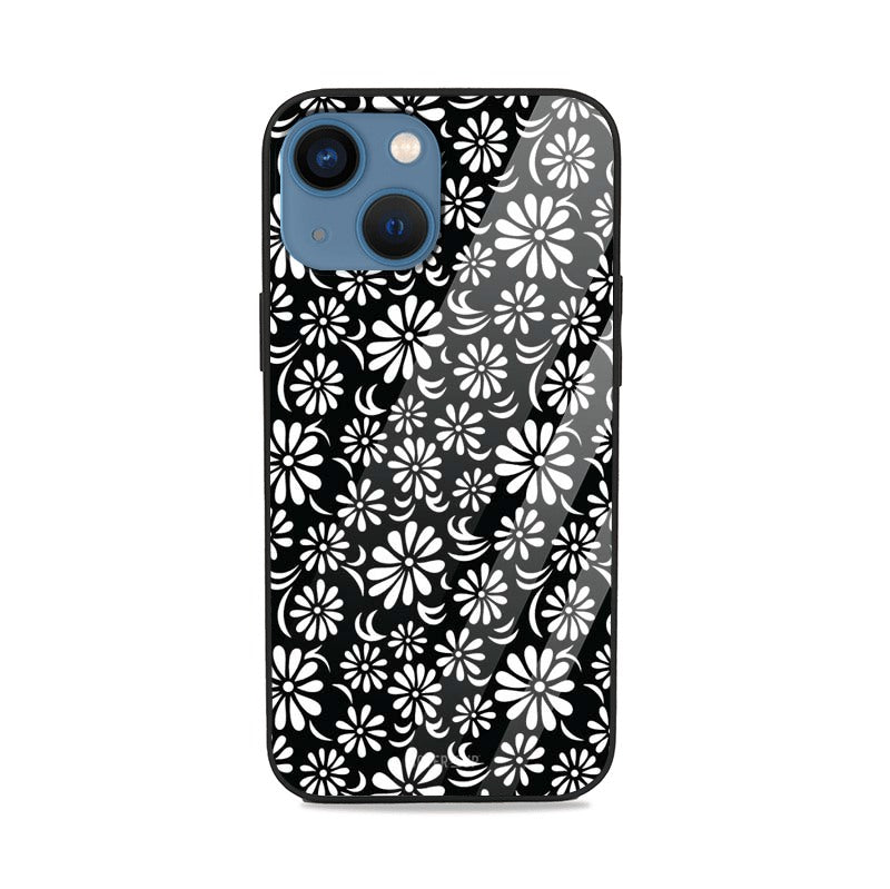  Black And White Flower Garden Glass Case