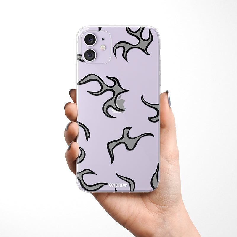 Grey Flame Pattern Clear Silicone Case