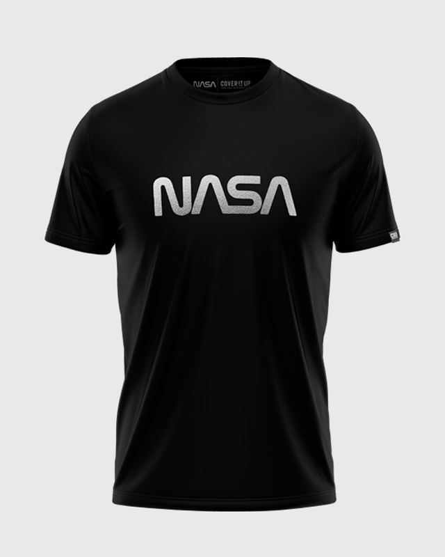 NASA Worm Silver Foil Logo Black T-Shirt