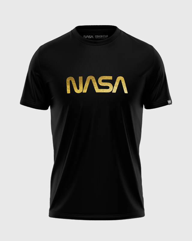 NASA Worm Gold Foil Logo Black T-Shirt