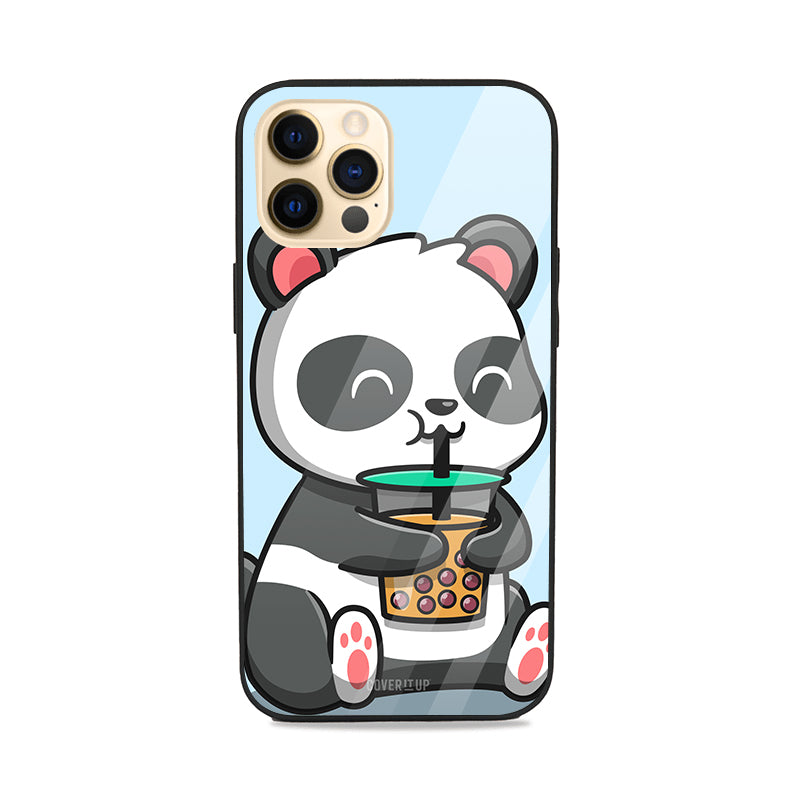  Panda Drinking Boba Glass Case