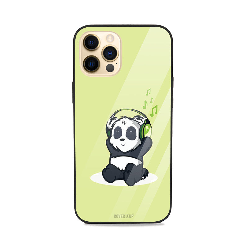 Panda Listening to Music Glass Case Mobile Phone Cover from coveritup.com