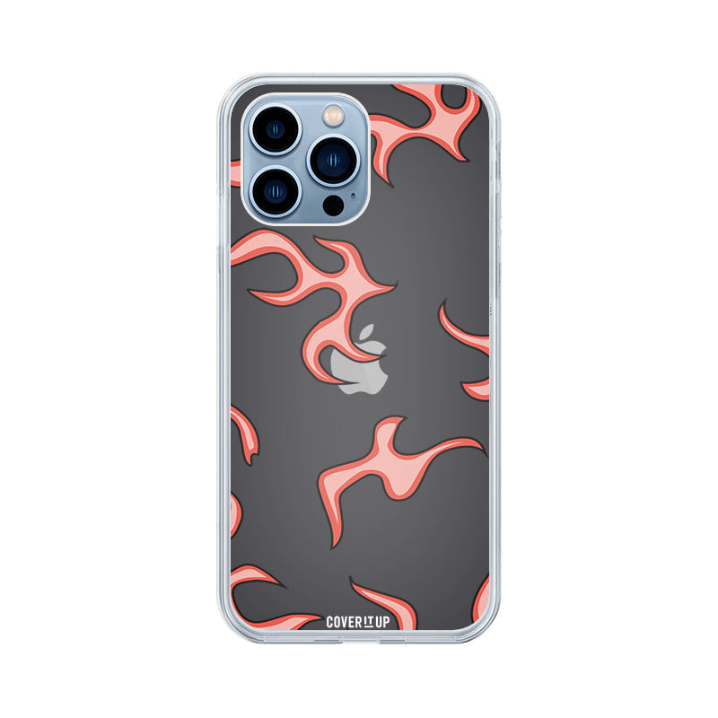  Red Flame Pattern Clear Silicone Case