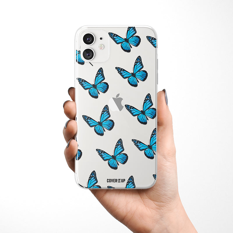 Turquoise Butterfly Pattern Clear Silicone Case